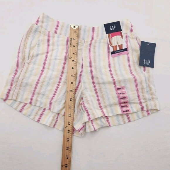 Gap Linen Shorts Womens Size Small Striped Yellow Pink High Rise - Picture 4 of 5